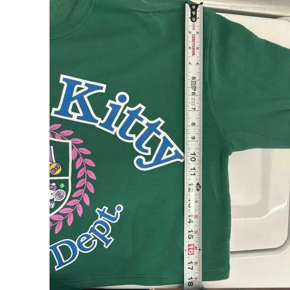 Hello Kitty Sanrio Athletic Cropped Crew Neck Kelly Green Tennis Sweater Sz XL - Picture 8 of 9